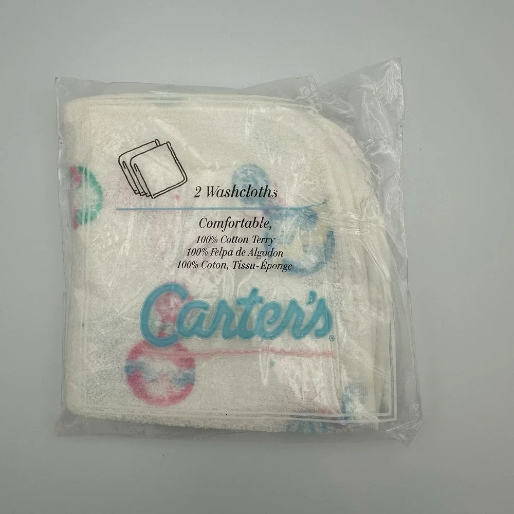 Vintage CARTER'S 100% Cotton Terry Hooded Towel & Matching Wash Clothes Set‎